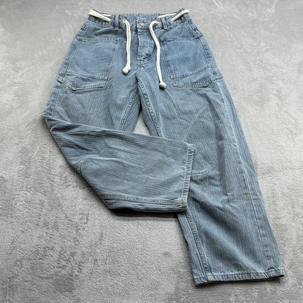 Bohme Jeans Women Size S Blue Herringbone Textured Rope Belt Wide Leg Boho Denim